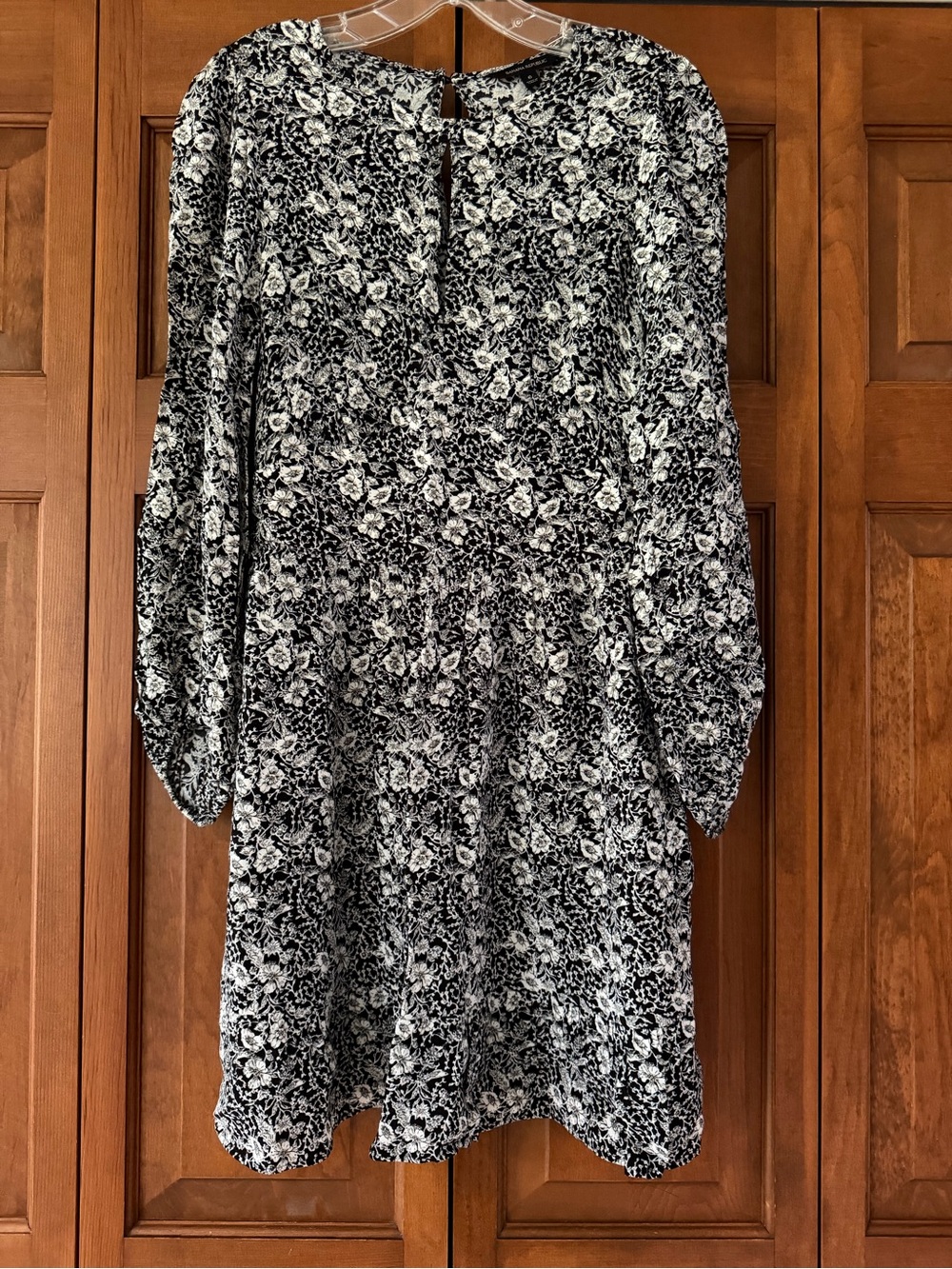 Banana Republic Black and White Floral Long-Sleeve Dress